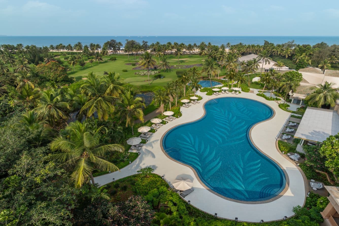 A completed swimming pool at the St. Regis Goa property
